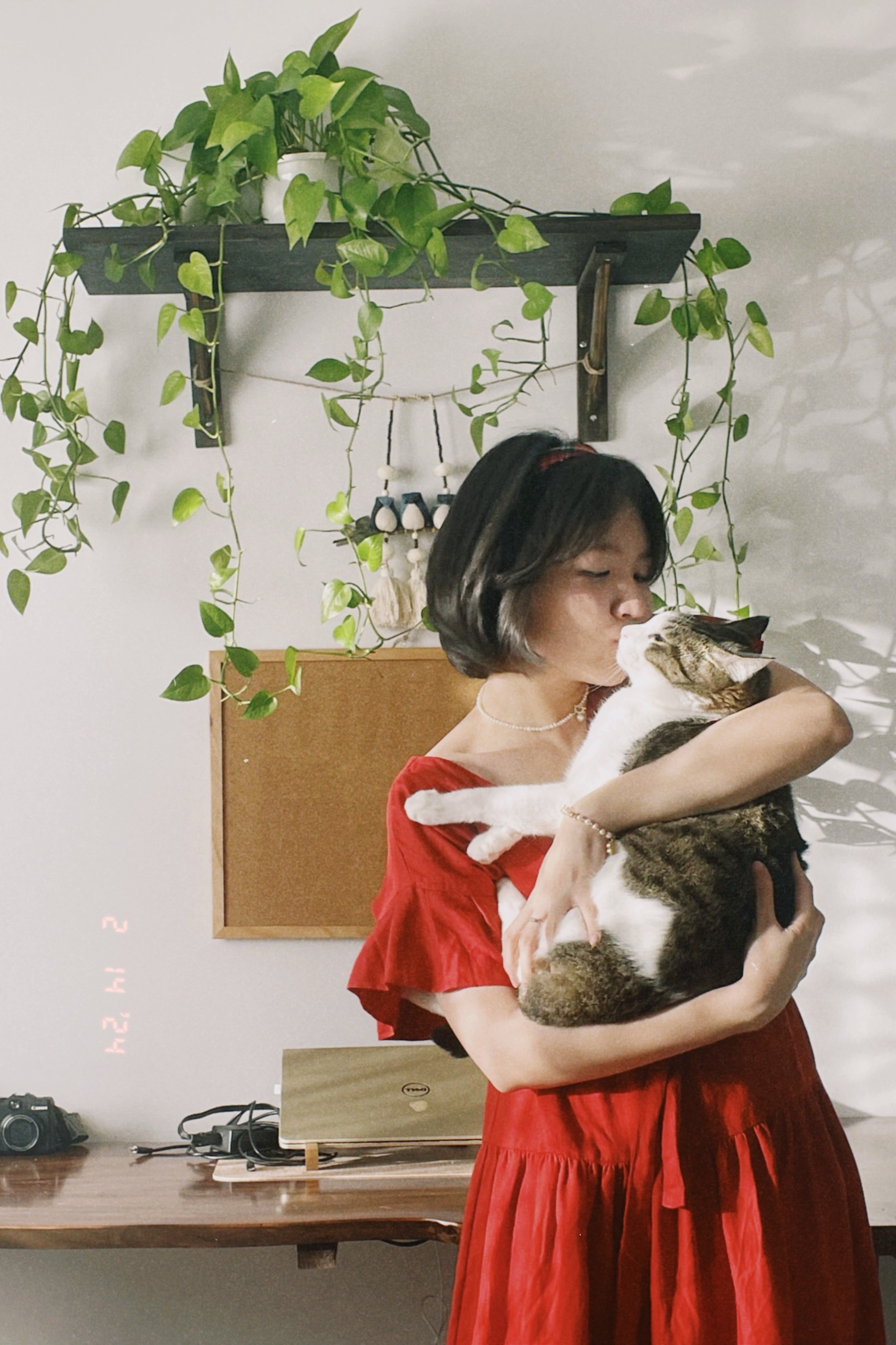 A person holding a small pet