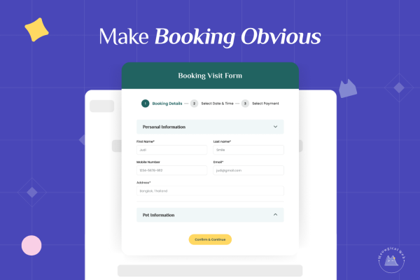 A simple multi step booking form on a pet business website designed to reduce friction and guide users.