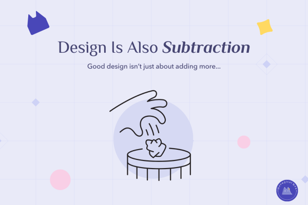 Minimalist illustration of hand removing element symbolizing design subtraction and simplification