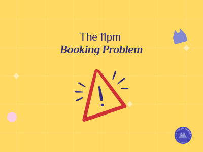 Warning icon showing 11pm late night booking problem when pet business only accepts phone scheduling