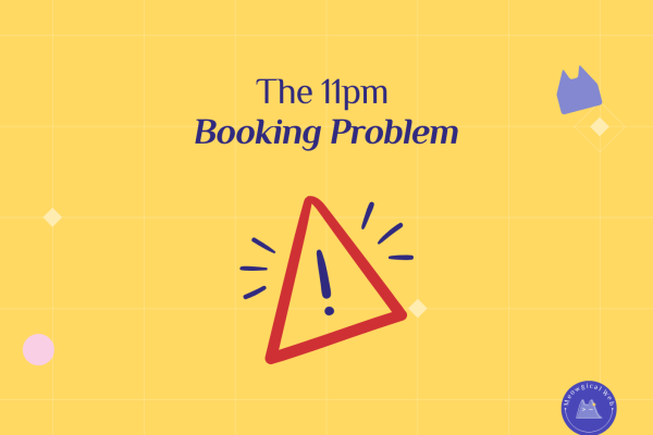Warning icon showing 11pm late night booking problem when pet business only accepts phone scheduling