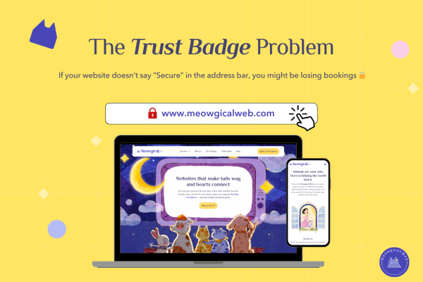 Pet business website showing SSL security padlock icon and HTTPS trust badge in browser address bar