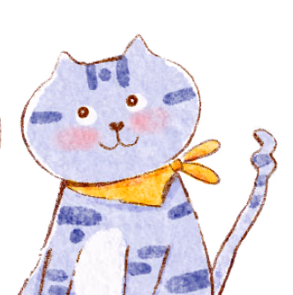 Illustrated grey tabby cat wearing a bandana