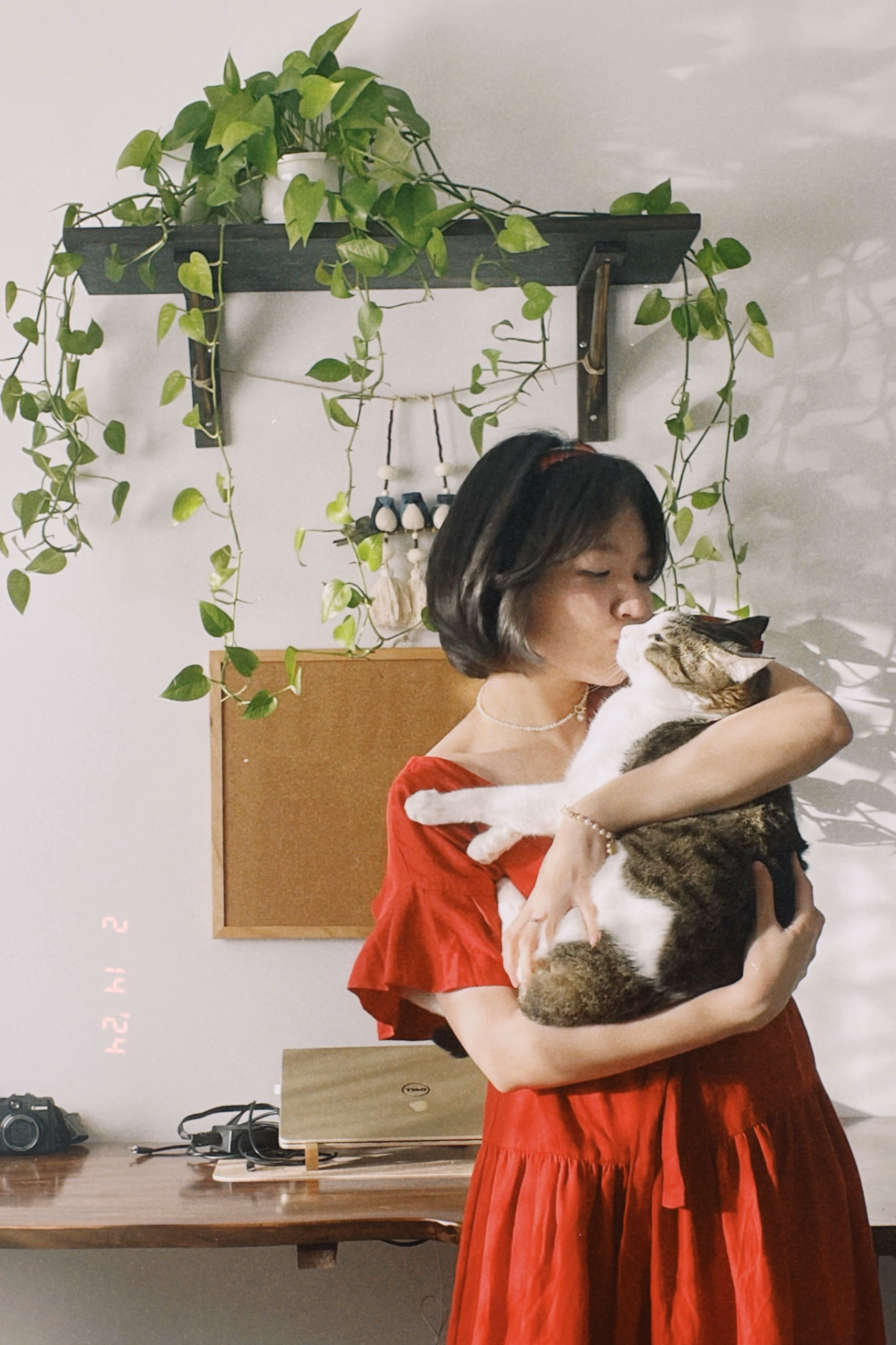A person holding a small pet